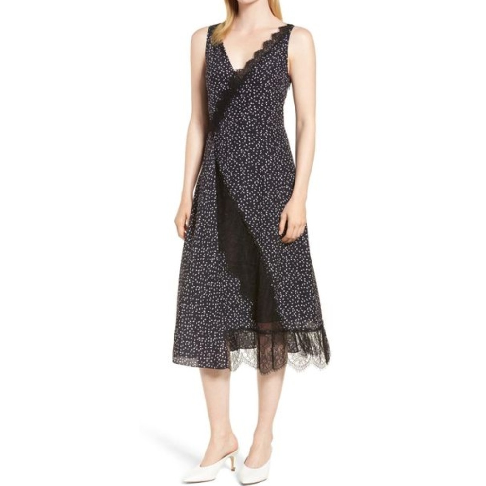 Lewit Lace Trim Silk Midi Dress